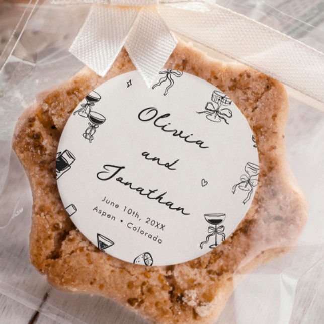 Black and White Hand Drawn Quirky Wedding Classic Round Sticker (Creator Uploaded)