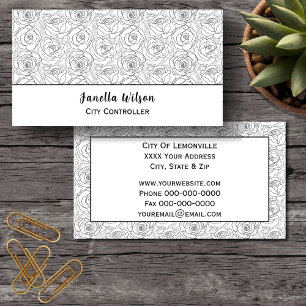 Black and White Hand Drawn Roses Business Card