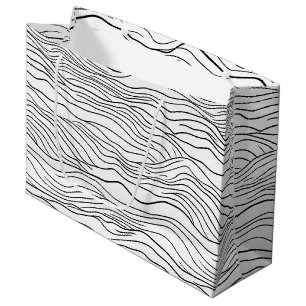 Black and White Hand-Drawn Wavy Line Pattern Large Gift Bag