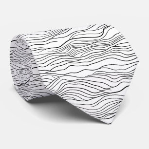Black and White Hand-Drawn Wavy Line Pattern Tie