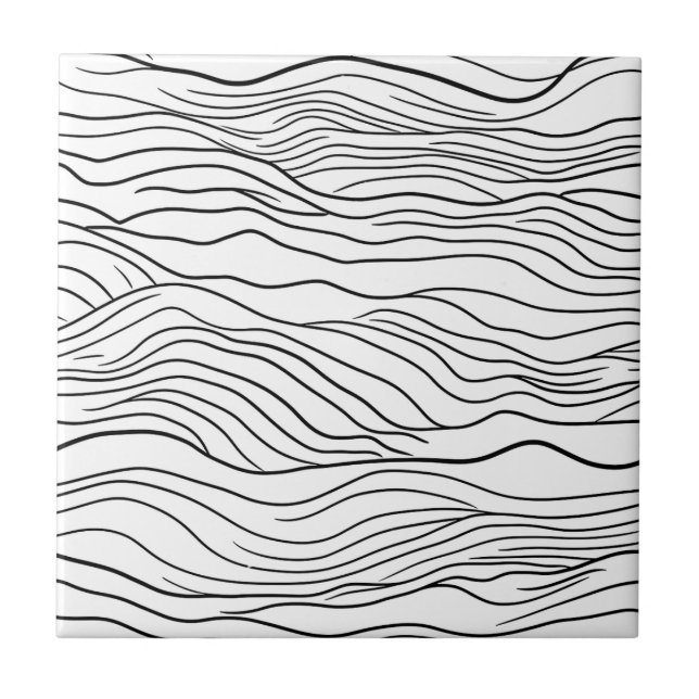 Black and White Hand-Drawn Wavy Line Pattern Tile (Front)