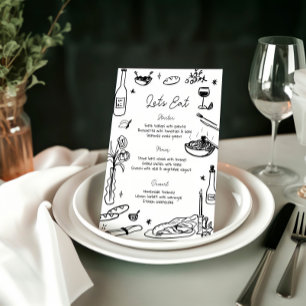 Black and White Hand Drawn Whimsical Wedding Menu