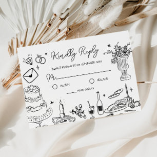 Black and White Hand Drawn Whimsical Wedding RSVP Enclosure Card