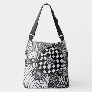 Black and White Hand Drawn Zen Doodle Drawing Crossbody Bag