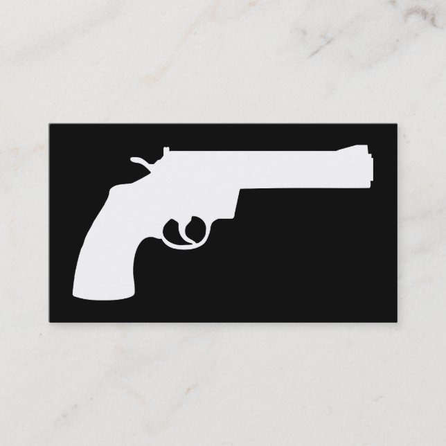 black and white hand gun business card (Front)