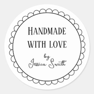Black and White Handmade with Love Business Classic Round Sticker