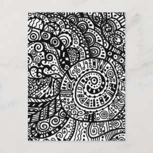 Black and white handpainted doodles postcard