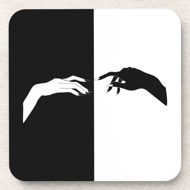Black and White Hands Modern Line Art Coaster (Front)