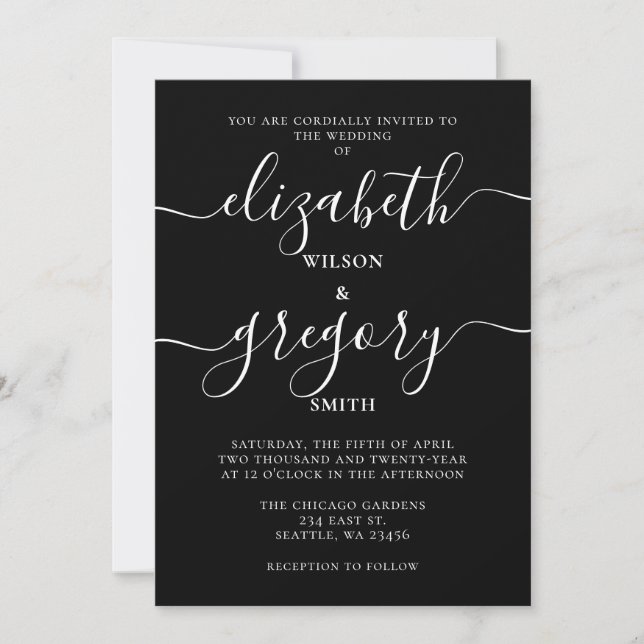 Black and White Handwritten Calligraphy Wedding Invitation (Front)