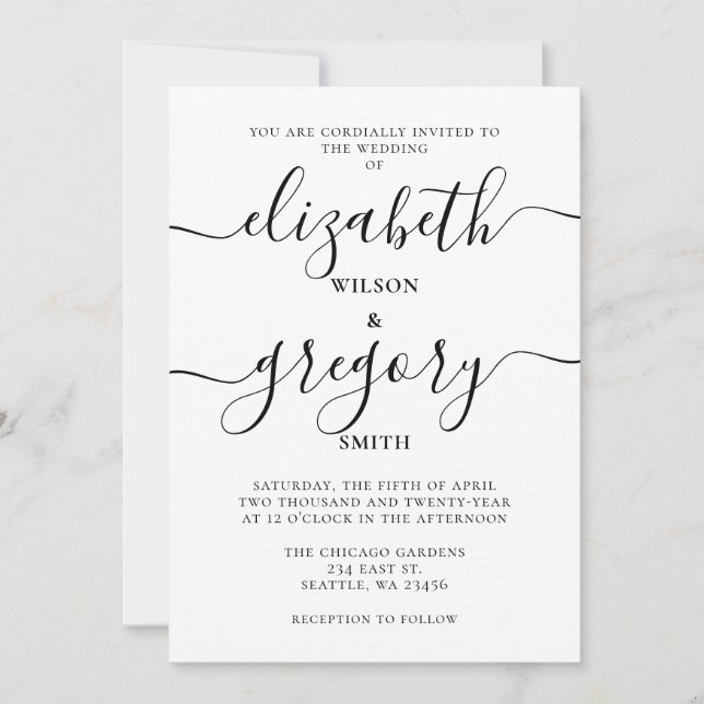 Black and White Handwritten Calligraphy Wedding Invitation (Front)
