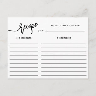Black and White Handwritten Script Recipe Card