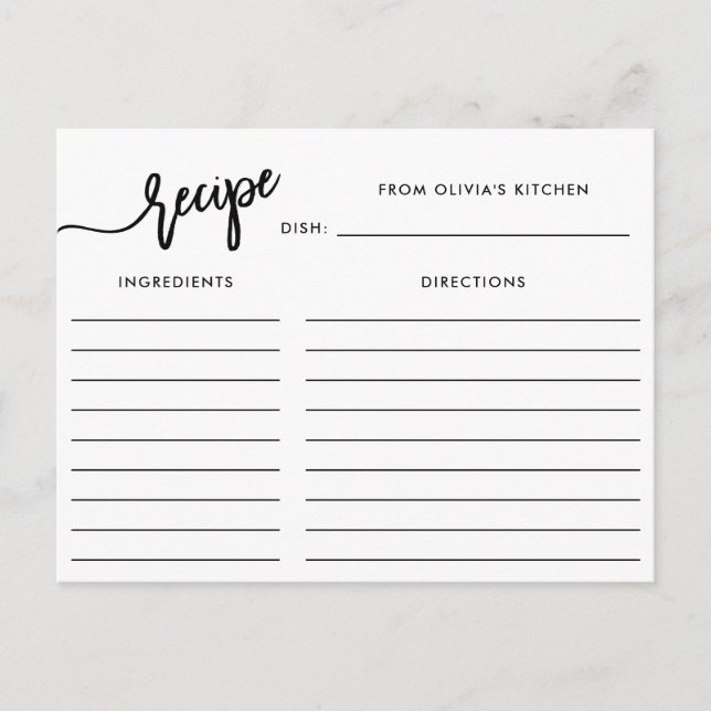 Black and White Handwritten Script | Recipe Card (Front)