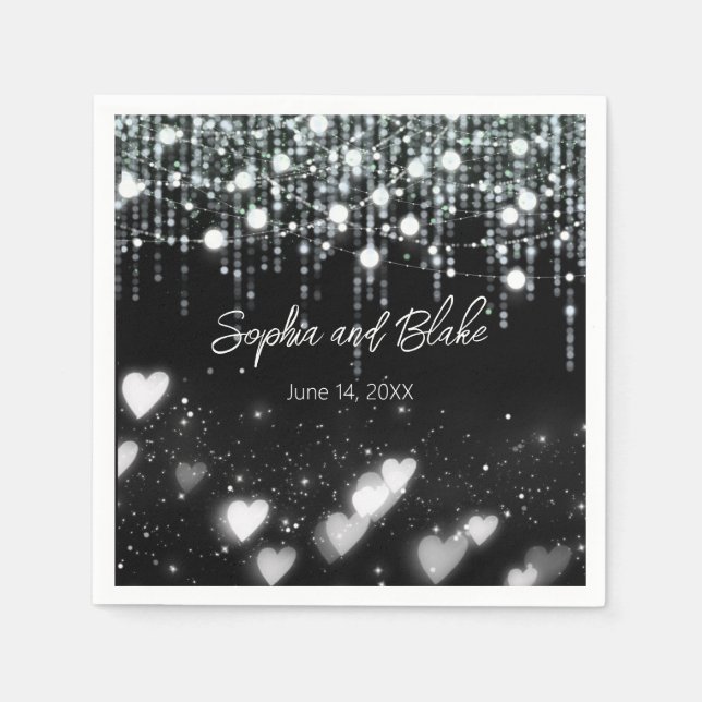 Black and White Hanging Lights Wedding Napkin (Front)