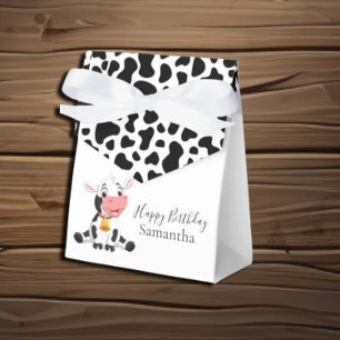 Black and white Happy Birthday Baby Cow Favour Box