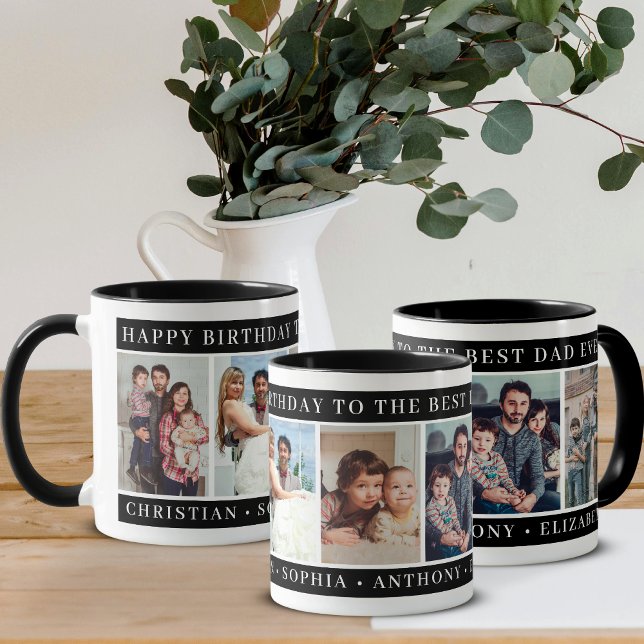 Black and White Happy Birthday Dad Photo Collage Coffee Mug (Creator Uploaded)