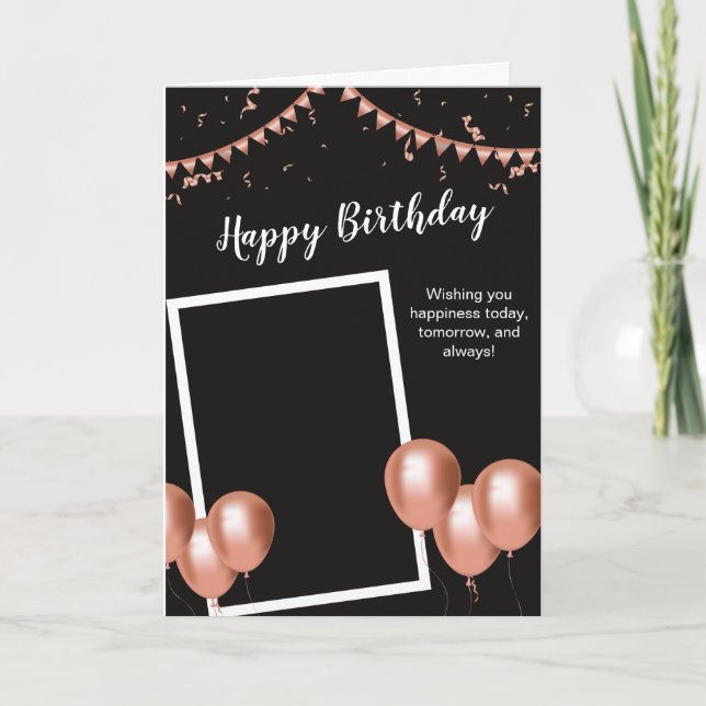 Black and White Happy Birthday Folded Greeting  Card (Front)
