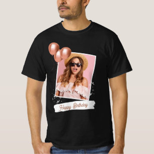 Black and White Happy Birthday Photo T-Shirt