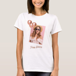 Black and White Happy Birthday Photo T-Shirt