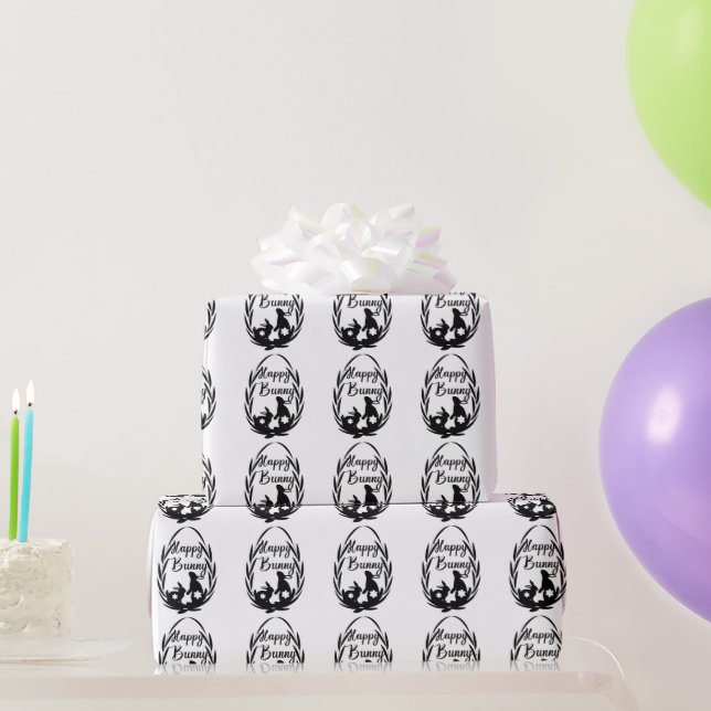 Black and White Happy Bunny Easter Wrapping Paper (Party Gifts)