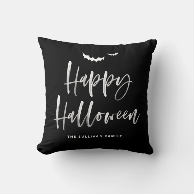 Black and White Happy Halloween Brush Calligraphy  Cushion (Front)