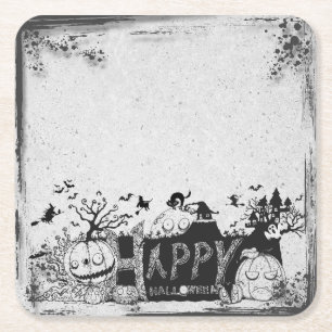 Black and White Happy Halloween Party Square Paper Coaster