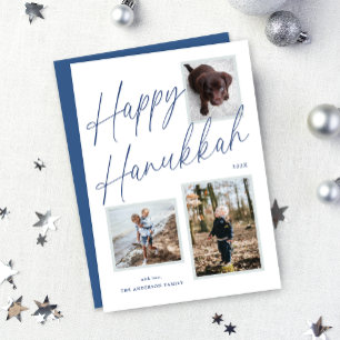 Black and White Happy Hanukkah Script Photo Holiday Card