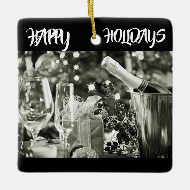 **BLACK AND WHITE HAPPY HOLIDAYS** ORNAMENT (Front)