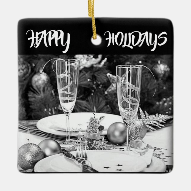 **BLACK AND WHITE HAPPY HOLIDAYS** ORNAMENT (Front)