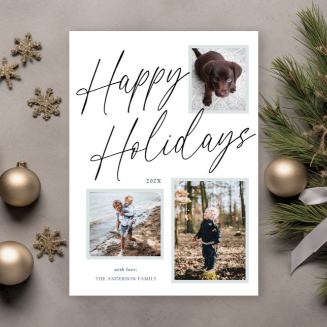 Black and White Happy Holidays Script Photo Holiday Card (Creator Uploaded)