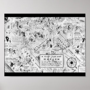 black and white harlem night clubs map poster