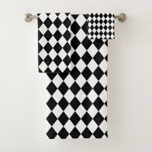 Black and White Harlequin Design Bath Towel Set