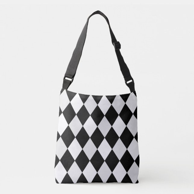 Black and White Harlequin Diamond Pattern Crossbody Bag (Front)
