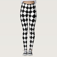 Black and White Harlequin Diamond Pattern Leggings
