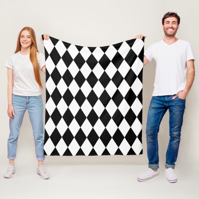 Black and White Harlequin Fleece Blanket (In Situ)