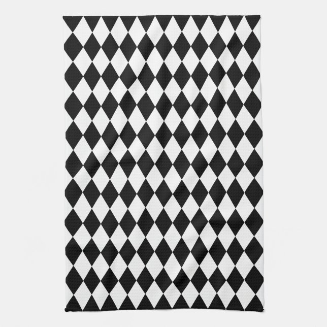 Black and White Harlequin Tea Towel (Vertical)