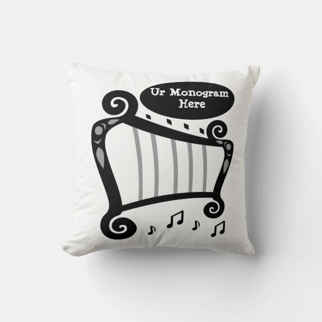 Black and White Harp Monogram Cushion (Front)