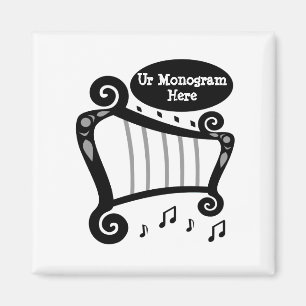 Black and White Harp Monogram Magnet