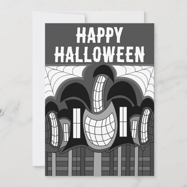 Black and White Haunted House Halloween Party Invitation (Front)