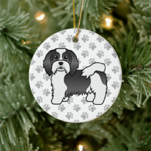 Black And White Havanese Cute Cartoon Dog Ceramic Tree Decoration
