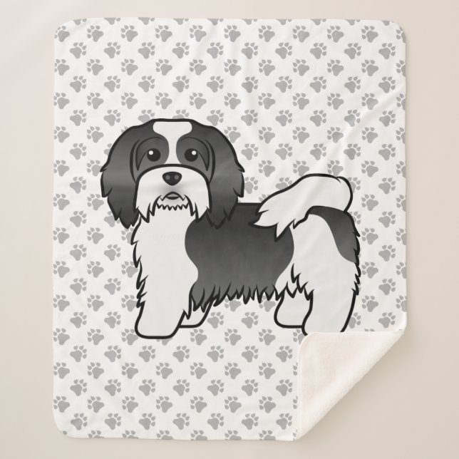 Black And White Havanese Cute Cartoon Dog Sherpa Blanket (Front)