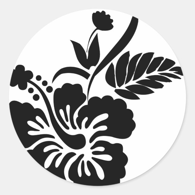 Black and white Hawaiian flowers Classic Round Sticker (Front)
