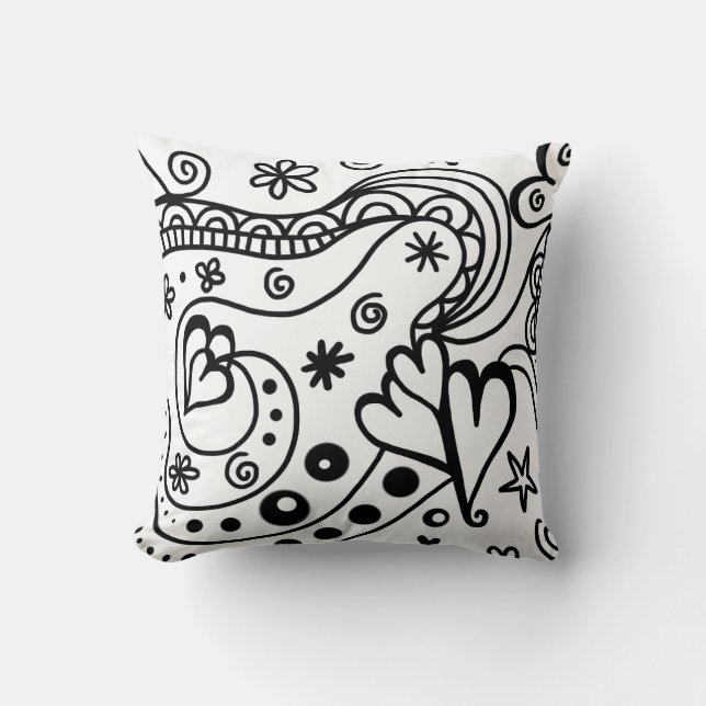 Black and White Heart Abstract Cushion (Front)