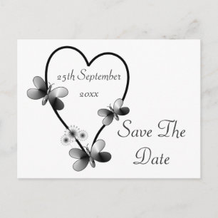 Black And White Heart Butterflies Save The Date Announcement Postcard