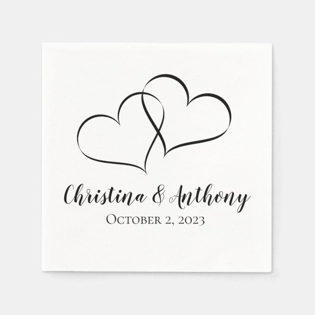 Black and White Heart Custom Paper Napkin (Front)