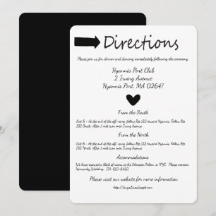 Black And White Heart Directions Details Wedding Invitation