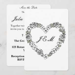 Black and White Heart Floral Wedding Invitation