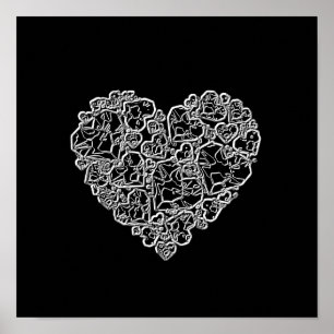 Black and White Heart in Pieces Poster