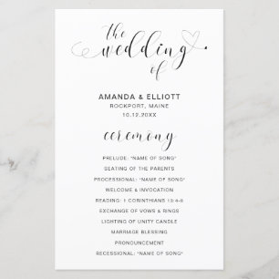Black and White Heart Modern Wedding Program