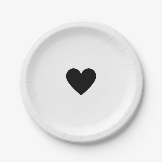 Black and White Heart Paper Plate (Front)