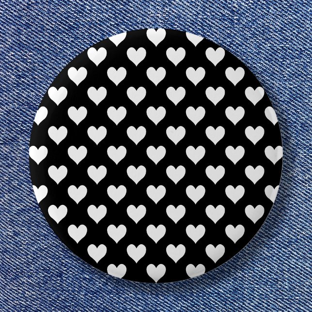 Black and White Heart Pattern 6 Cm Round Badge (Black and White Heart Pattern Button)